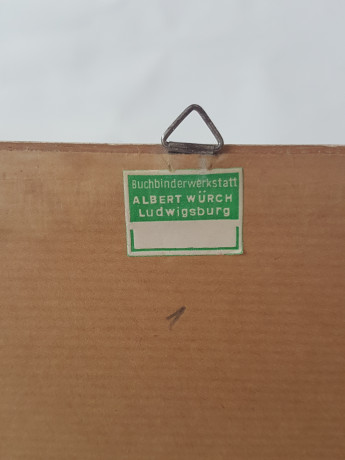 Картина винтажная "Вид на Берлин", переплетная мастерская Альберт Вюрх Людвигсбург, 27,5 x 19 см, деревянная рама, Германия, 1950-60гг.