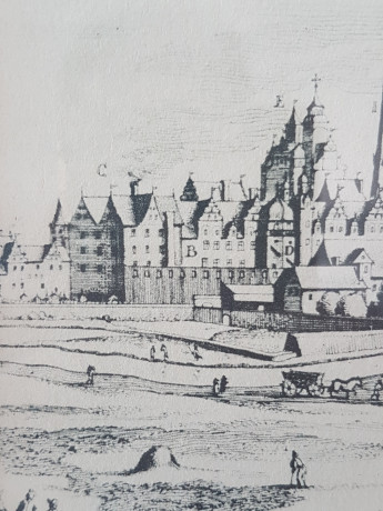 Картина винтажная "Вид на Берлин", переплетная мастерская Альберт Вюрх Людвигсбург, 27,5 x 19 см, деревянная рама, Германия, 1950-60гг.