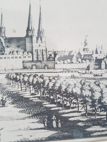 Картина винтажная "Вид на Берлин", переплетная мастерская Альберт Вюрх Людвигсбург, 27,5 x 19 см, деревянная рама, Германия, 1950-60гг.