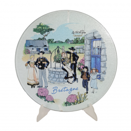 Тарелка декоративная винтажная BEM "Бретань", декор на стекле, 30 см, Германия, 1980-90гг.
