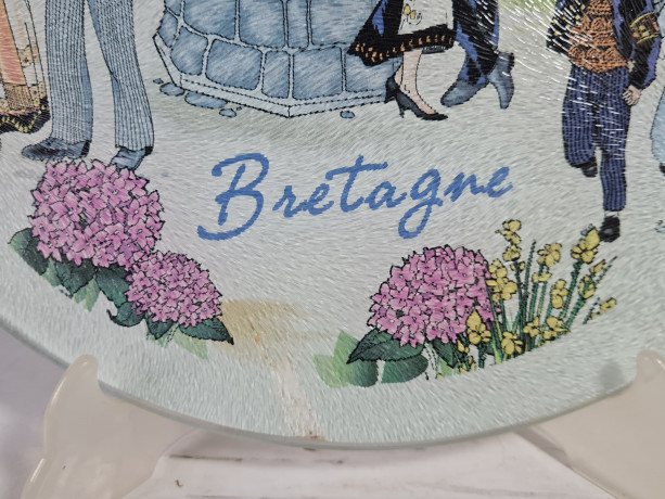 Тарелка декоративная винтажная BEM "Бретань", декор на стекле, 30 см, Германия, 1980-90гг.