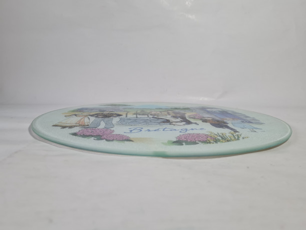 Тарелка декоративная винтажная BEM "Бретань", декор на стекле, 30 см, Германия, 1980-90гг.