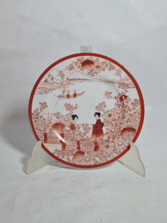 Чайное трио винтажное, традиционный стиль, красный декор, фарфор, Китай, 1960-70гг.