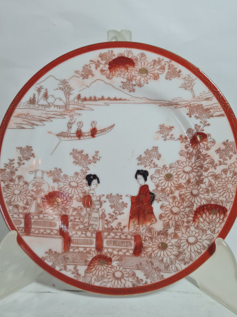 Чайное трио винтажное, традиционный стиль, красный декор, фарфор, Китай, 1960-70гг.