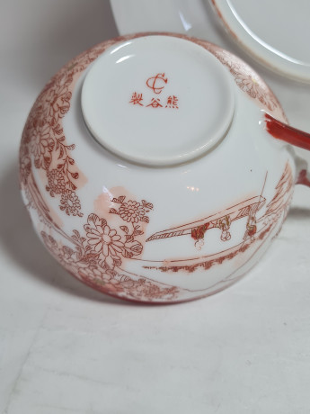 Чайное трио винтажное, традиционный стиль, красный декор, фарфор, Китай, 1960-70гг.