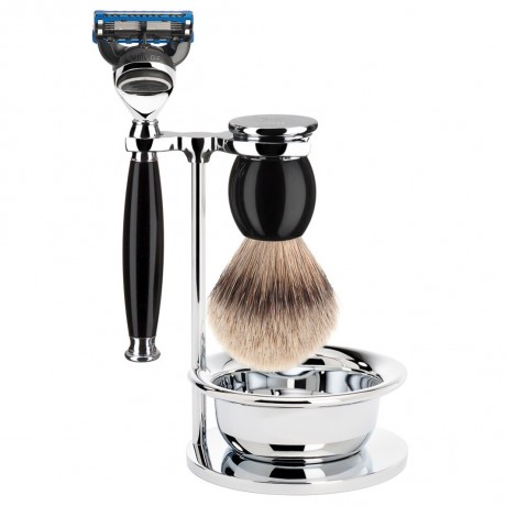 Muhle SOPHIST 4-tlg. Silberspitz Rasier-Set Griffe schwarz FUSION  СОФИСТ 4 шт. Бритвенный набор Silvertip черные ручки FUSION