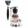 Muhle SOPHIST 4-tlg. Silberspitz Rasier-Set Griffe schwarz FUSION  СОФИСТ 4 шт. Бритвенный набор Silvertip черные ручки FUSION
