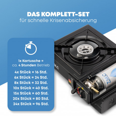 ZMC ZMC Gaskocher 2in1 Campingkocher Grillplatte mit Piezozundung + 4x Gaskartuschen, (Grillplatte Tischgrill Transportkoffer Gasbrenner Gasgrill Kochfeld LPG Anschluss Schwarz Warmeleistung: 2,2KW), Butan Gas 227g Campingkocher Outdoor Camping Gas Kocher