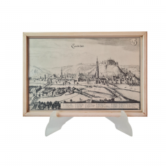 Картина винтажная &quot;Вид на город Ландсбут&quot;, переплетная мастерская Альберт Вюрх Людвигсбург, 27,5 x 19 см, деревянная рама, Германия, 1950-60гг.