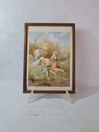 Картина винтажная "Полуденный отдых" Людвейг Рихтер, деревянная рама, 23 x 31,5 см, Германия, 1970-80гг.