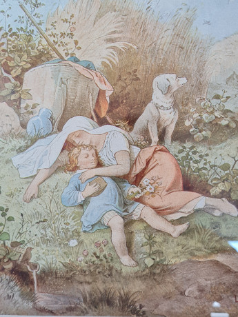 Картина винтажная "Полуденный отдых" Людвейг Рихтер, деревянная рама, 23 x 31,5 см, Германия, 1970-80гг.