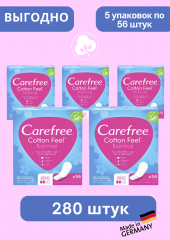 Carefree Slipeinlage Cotton Feel Normal 56 St, Прокладки ежедневные Cotton Normal 56 шт, 5 упаковок (280 шт)