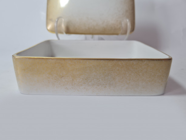 Шкатулка винтажная Tirschenreuth Bavaria P.T с позолотой, прямоугольная, фарфор, 14 x 11,5 см, Германия, 1960-70гг.