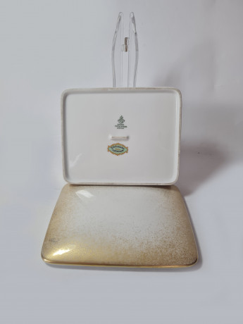 Шкатулка винтажная Tirschenreuth Bavaria P.T с позолотой, прямоугольная, фарфор, 14 x 11,5 см, Германия, 1960-70гг.