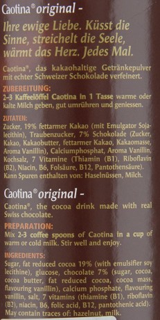 Caotina Original Какао напиток с настоящим швейцарским шоколадом и 7 витаминами, Швейцария, 500 грамм