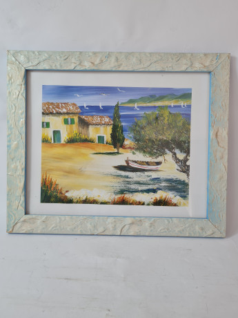 Картина винтажная "Дом на берегу" М.Кристоф, 35 x 28,5 см, Германия, 1960-70гг.