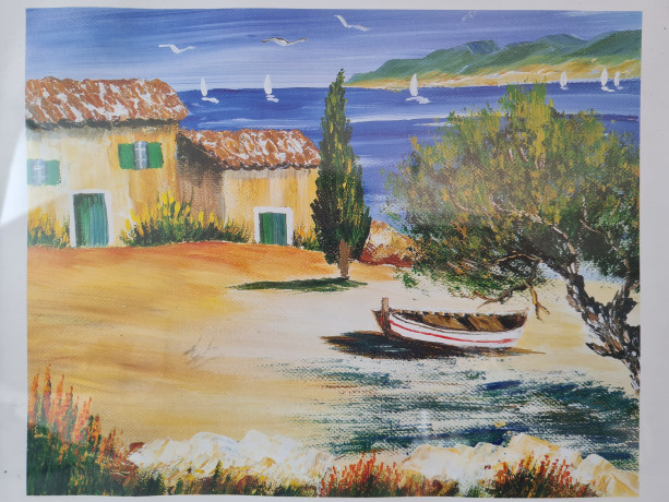 Картина винтажная "Дом на берегу" М.Кристоф, 35 x 28,5 см, Германия, 1960-70гг.