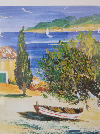 Картина винтажная "Дом на берегу" М.Кристоф, 35 x 28,5 см, Германия, 1960-70гг.