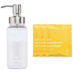 FUTURE STORIES Vorteilskit 3er Set Duschgel Pulver Mango &amp; Orange inkl. Pumpspender  Комплект Advantage Kit из 3 гелей для душа в виде порошка манго и апельсина, включая дозатор с помпой