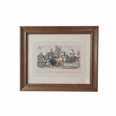 Картина винтажная "Парижский журнал женской одежды Апрель 1861 г.", 30 x 35,5 см, Франция, 1960-70гг.