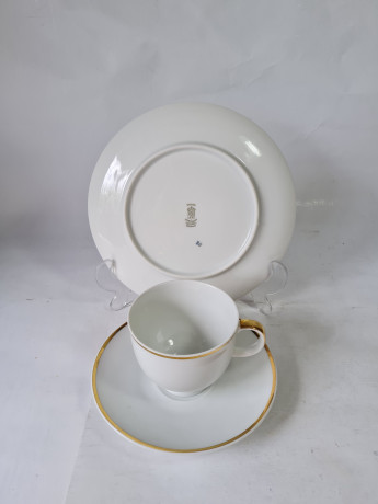 Чайное трио винтажное Schumann Arzberg Bavaria, белый фарфор с золотым кантом, Германия, 1960-1970гг.