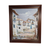 Картина винтажная J.Pascal, изображение домов в светлых тонах, деревянная рама, 54,5 x 46 см, Германия, 1960-1970гг.