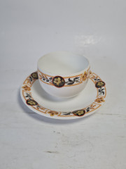 Чайная пара винтажная Limoges France, Maison A.Bosuin a Caen, белый фарфор с желтым узором и цветами, 13 x 7 см, Франция, 1960-70гг.