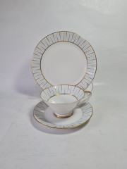 Чайное трио винтажное Konigel.prv. / Tettau 1794, серо-золотой декор, фарфор, Германия, 1960-70гг.