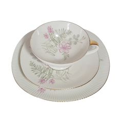 Чайное трио винтажное Jaeger&amp;Co / PMR Bavaria с нежным цветочным декором, фарфор, Германия, 1970-80гг.