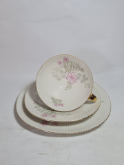 Чайное трио винтажное Jaeger&amp;Co / PMR Bavaria с нежным цветочным декором, фарфор, Германия, 1970-80гг.