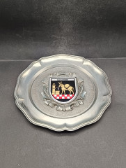 Тарелка декоративная винтажная Koziol &quot;Герб города Маульбронн&quot; / Серия &quot;Геральдика&quot;, яркий декор, олово (95%), 23 см, Германия, 1970-80гг.