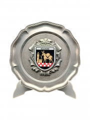 Тарелка декоративная винтажная Koziol &quot;Герб города Маульбронн&quot; / Серия &quot;Геральдика&quot;, яркий декор, олово (95%), 23 см, Германия, 1970-80гг.