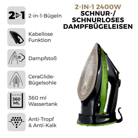Dedom Dedom Reisebugeleisen Reise-Dampfbugeleisen, Dampfbugeleisen, Antihaft-Bugelsohle, 2400W, drahtlos, 360ML, Lila, Grun Grun Дорожный утюг Dedom, дорожный аровой утюг, паровой утюг, подошва с антипригарным покрытием, 2400 Вт, беспроводной, 360 мл, фио