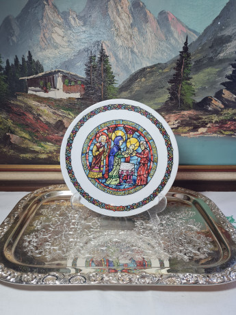 Тарелка декоративная винтажная Limoges "Благовещение", №AS 288, в заводской упаковке, сертификат, фарфор, 21 см, Франция, 1960-70гг.