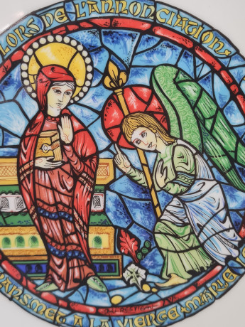 Тарелка декоративная винтажная Limoges "Благовещение", №AS 288, в заводской упаковке, сертификат, фарфор, 21 см, Франция, 1960-70гг.