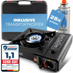 ZMC ZMC Gaskocher Gaskocher 1-flammig + Aufbewahrungskoffer + 28x Gaskartuschen 227g, (Butangas Campingkocher fur Innenraum/Outdoor, Campinggaskocher 2,2 kW mit Piezozundung), Kochfeld Herd Gaskocher mit Kartusche, Gaskochfeld fur Camping  Газовая плита Z