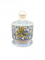 Фляга для вина винтажная с пробкой Ulmer Keramik &quot;S Vini Rect&quot;, с изображением гербового льва, керамика, 0.7 л, 19 х 12 см, Германия, 1960-70гг.