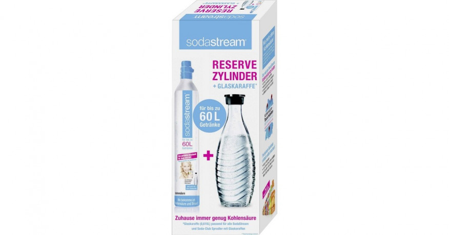 SodaStream SodaStream Reserve CO?-Zylinder 60L + 1 Glaskaraffe, fur Wassersprudler mit Schraubsystem   Баллон SodaStream Reserve CO? 60 л + 1 стеклянный графин, для карбонизаторов воды с винтовой системой