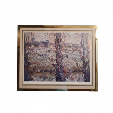 Картина винтажная "Вид на Арль" Винсент Ван Гог, золотистая рама, 43 x 35 см, Германия, 1960-70гг.