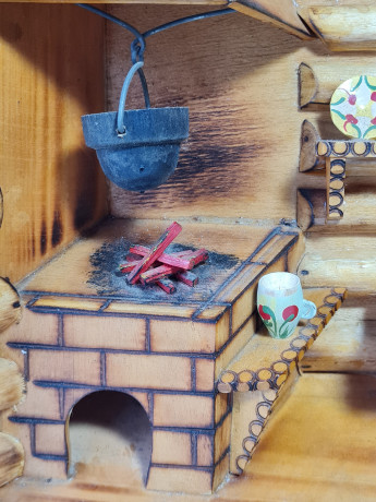 Панно-румбокс винтажное объемное "Комната в бревенчатой хате", Сувенир Скава, дерево, детализация, 27.5 х 21 х 5.5 см, Польша, 1980-90гг.