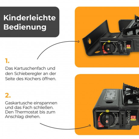 ZMC ZMC Gaskocher 2in1 Campingkocher mit Grillplatte 2 Flammig + 16x Gaskartuschen 227g, (mit Piezozundung Grill Platte Tischgrill Doppel Gasbrenner Gasgrill Kochfeld mit LPG Anschluss Warmeleistung: 2,3KW), Outdoor Camping Gas Kocher Butan Gas Gaskocher