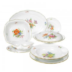 Meissen Meissen 'Neuer Ausschnitt - Bukett mitte bunt mit Goldrand' Tafelservice 6 Personen 22-tlg. Мейсен "Новая огранка - букет посередине пестрый с золотой каймой" Сервиз столовый на 6 персон, 22 штуки.