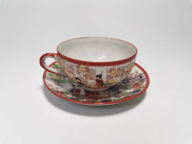 Japan porcelain, Винтажная Чайная пара "Гейши", ручная роспись, японский фарфор, 1950г.