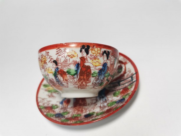 Japan porcelain, Винтажная Чайная пара "Гейши", ручная роспись, японский фарфор, 1950г.