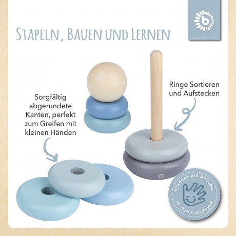 bieco Baby Stapelturm Holz Baustein Pastell 19cm Motorik Steckspiel ab 1 Steckpyramide Stapelspielzeug Детская башня для штабелирования
