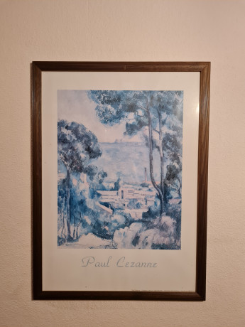 Картина винтажная / репродукция Поль Сезанн "Вид на Вид на Л'Эстак и замок д' Иф (1839-1906)", большой формат, в раме, 55 х 75.5 см, Бельгия, 1980-90гг.