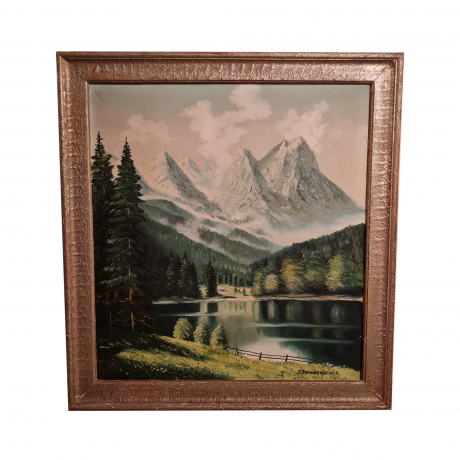 Картина винтажная "Горный пейзаж", масло, в раме, 73.5 х 80 см, Германия, 1980-90гг.