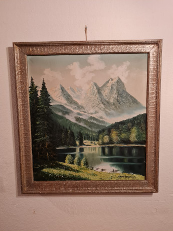 Картина винтажная "Горный пейзаж", масло, в раме, 73.5 х 80 см, Германия, 1980-90гг.