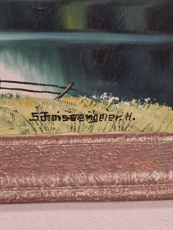 Картина винтажная "Горный пейзаж", масло, в раме, 73.5 х 80 см, Германия, 1980-90гг.