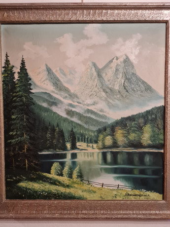 Картина винтажная "Горный пейзаж", масло, в раме, 73.5 х 80 см, Германия, 1980-90гг.